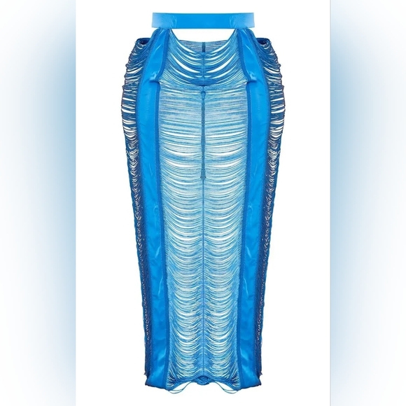 PrettyLittleThing Dresses & Skirts - PrettyLittleThing Bright Blue Fringe High Rise Pull On Maxi Skirt 22 New!